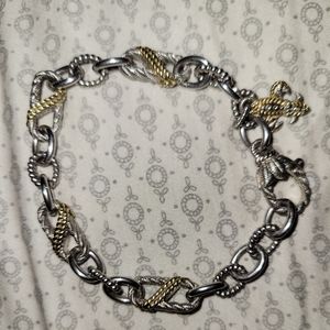 JUDITH RIPKA FLEUR DE LIS STERLING SILVER & GOLD CHAIN BRACELET